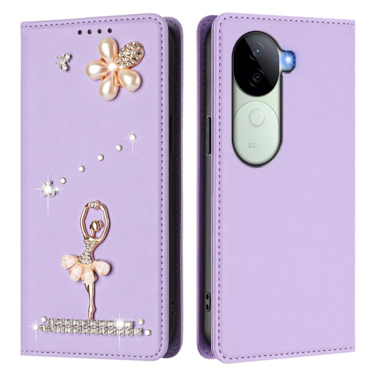 For vivo V40e 5G India / iQOO Z9s Ballet Girl Diamond Studded RFID Vegan Leather Phone Case