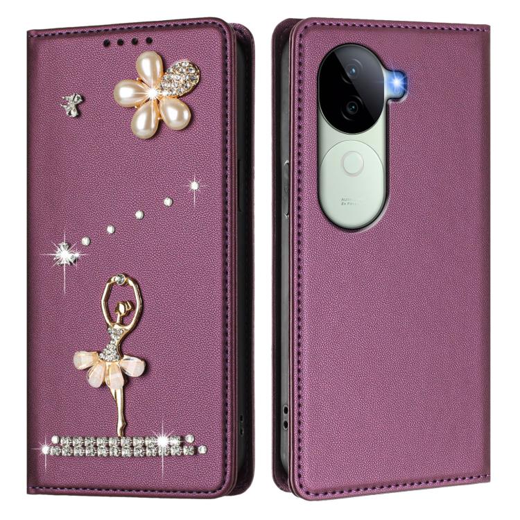 For vivo V40e 5G India / iQOO Z9s Ballet Girl Diamond Studded RFID Vegan Leather Phone Case