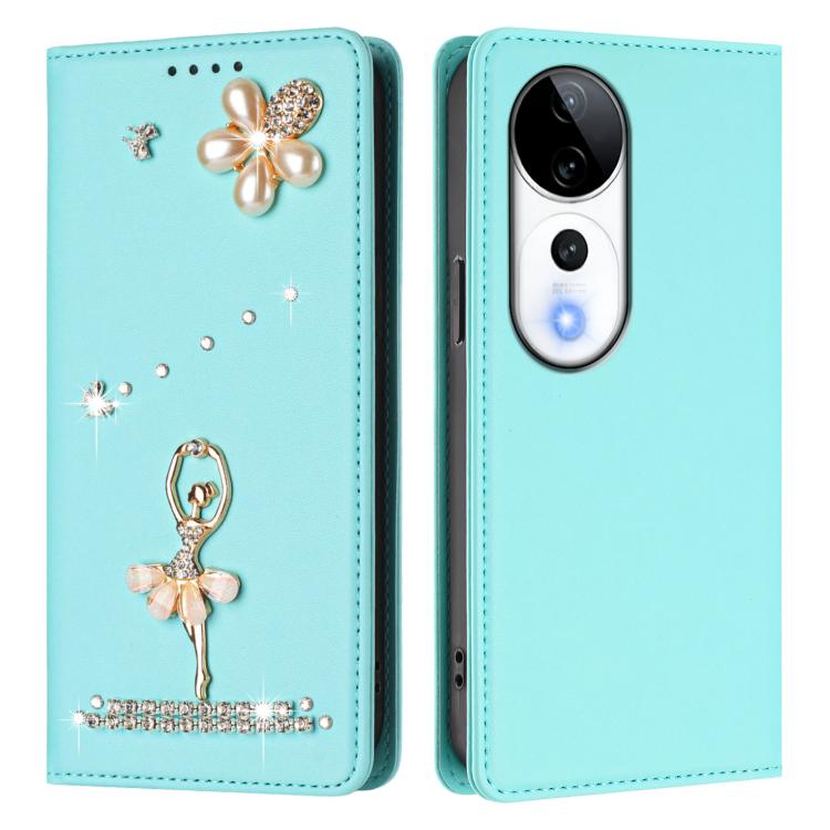 For vivo V40 5G Global/V40 Pro 5G Global Ballet Girl Diamond Studded RFID Vegan Leather Phone Case