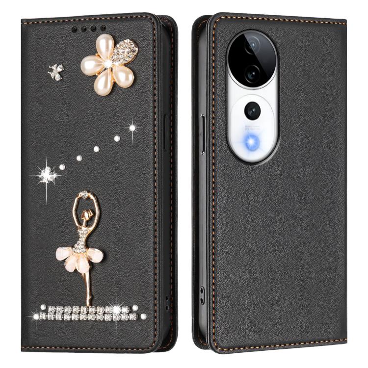 For vivo V40 5G Global/V40 Pro 5G Global Ballet Girl Diamond Studded RFID Vegan Leather Phone Case
