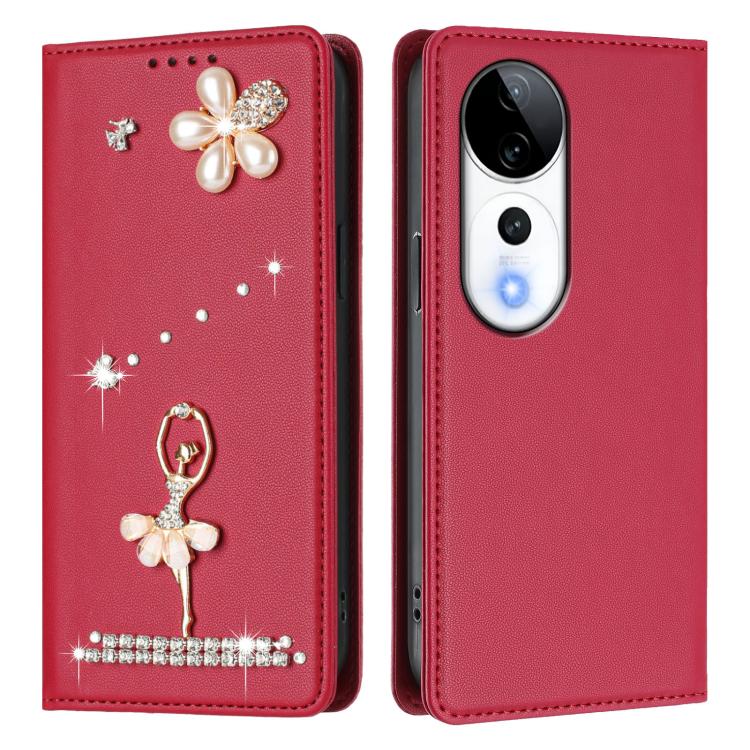 For vivo V40 5G Global/V40 Pro 5G Global Ballet Girl Diamond Studded RFID Vegan Leather Phone Case