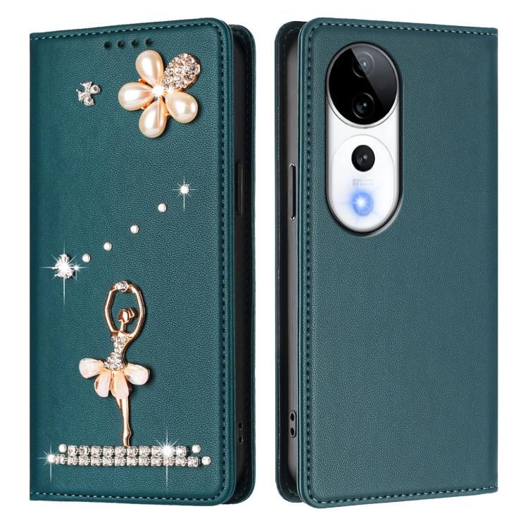 For vivo V40 5G Global/V40 Pro 5G Global Ballet Girl Diamond Studded RFID Vegan Leather Phone Case
