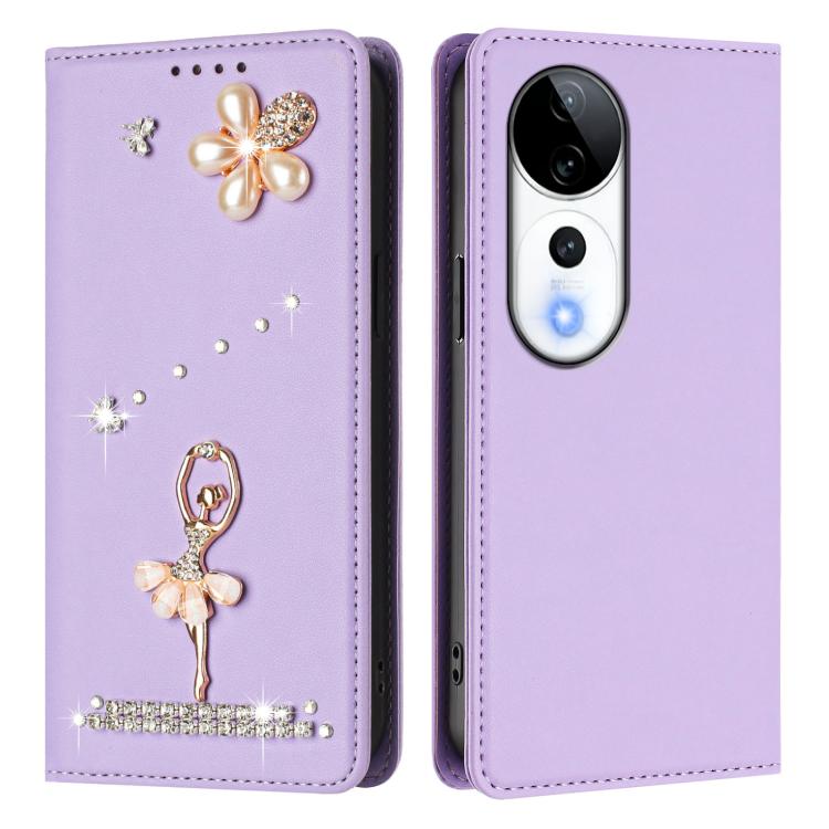 For vivo V40 5G Global/V40 Pro 5G Global Ballet Girl Diamond Studded RFID Vegan Leather Phone Case