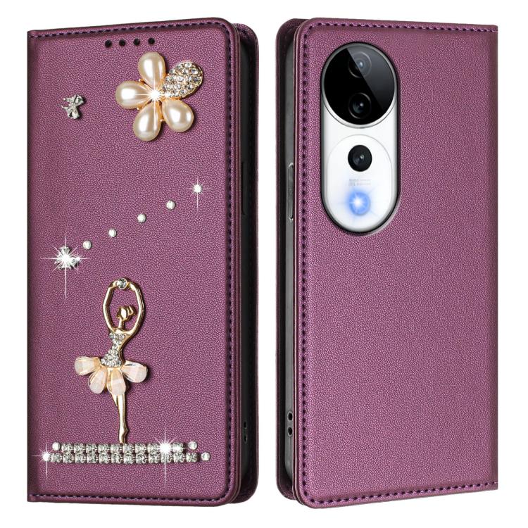 For vivo V40 5G Global/V40 Pro 5G Global Ballet Girl Diamond Studded RFID Vegan Leather Phone Case