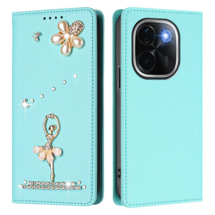 For vivo iQOO Z9s Pro 5G India Ballet Girl Diamond Studded RFID Vegan Leather Phone Case