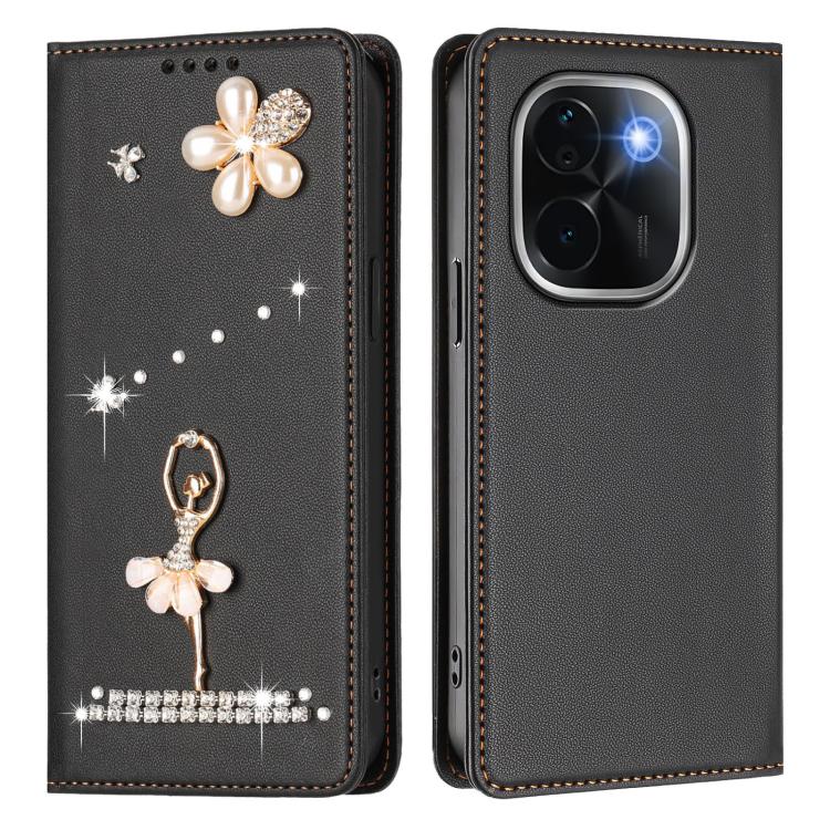 For vivo iQOO Z9s Pro 5G India Ballet Girl Diamond Studded RFID Vegan Leather Phone Case