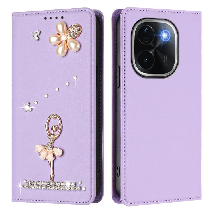 For vivo iQOO Z9s Pro 5G India Ballet Girl Diamond Studded RFID Vegan Leather Phone Case