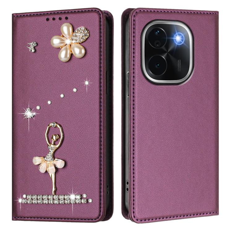 For vivo iQOO Z9s Pro 5G India Ballet Girl Diamond Studded RFID Vegan Leather Phone Case