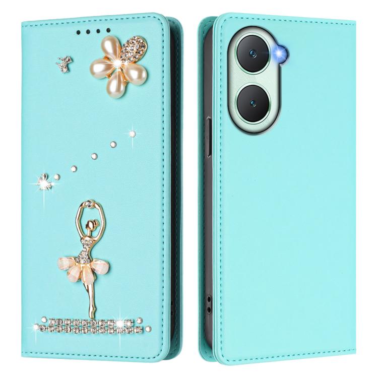 For vivo Y03 4G Global / T3 Lite Ballet Girl Diamond Studded RFID Vegan Leather Phone Case