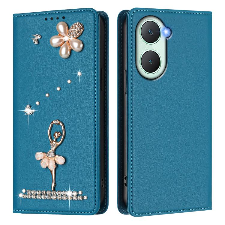 For vivo Y03 4G Global / T3 Lite Ballet Girl Diamond Studded RFID Vegan Leather Phone Case