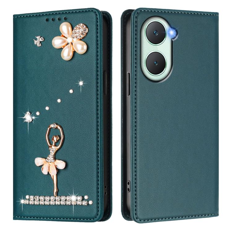 For vivo Y03 4G Global / T3 Lite Ballet Girl Diamond Studded RFID Vegan Leather Phone Case