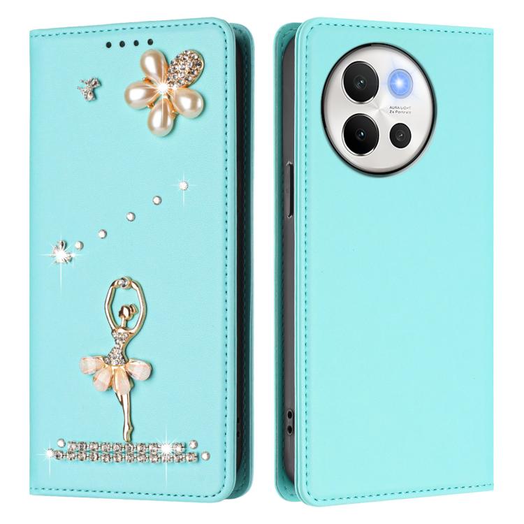 For vivo V40 Lite 5G / V30E 5G Global Ballet Girl Diamond Studded RFID Vegan Leather Phone Case