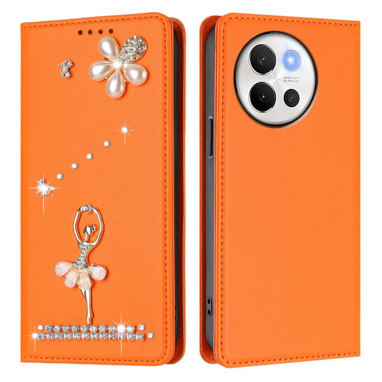 For vivo V40 Lite 5G / V30E 5G Global Ballet Girl Diamond Studded RFID Vegan Leather Phone Case