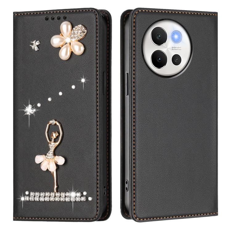 For vivo V40 Lite 5G / V30E 5G Global Ballet Girl Diamond Studded RFID Vegan Leather Phone Case