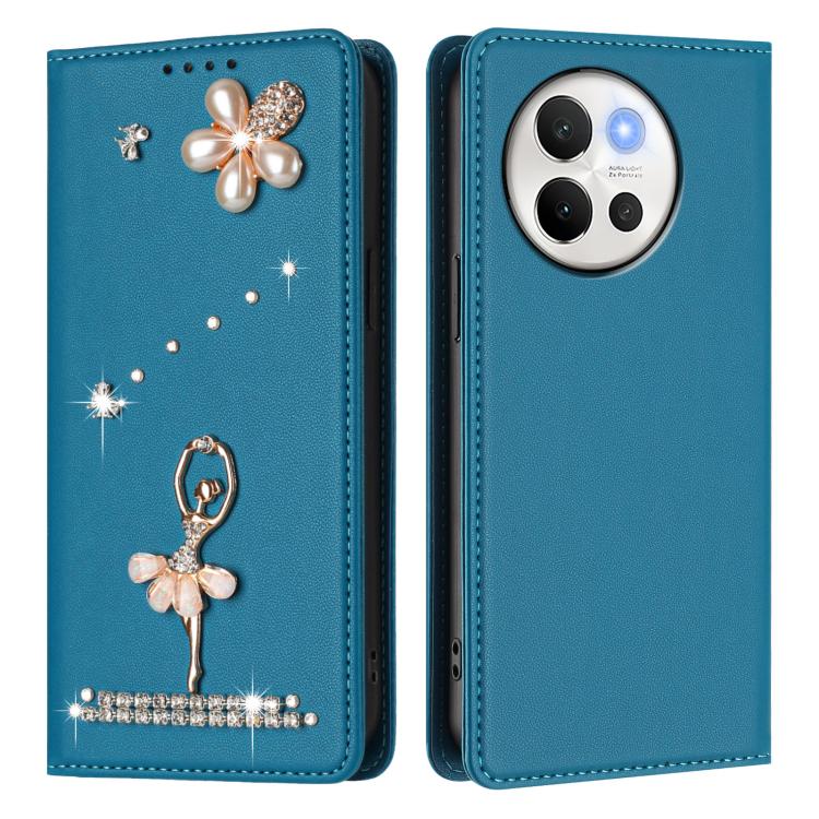 For vivo V40 Lite 5G / V30E 5G Global Ballet Girl Diamond Studded RFID Vegan Leather Phone Case