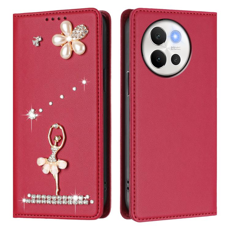 For vivo V40 Lite 5G / V30E 5G Global Ballet Girl Diamond Studded RFID Vegan Leather Phone Case
