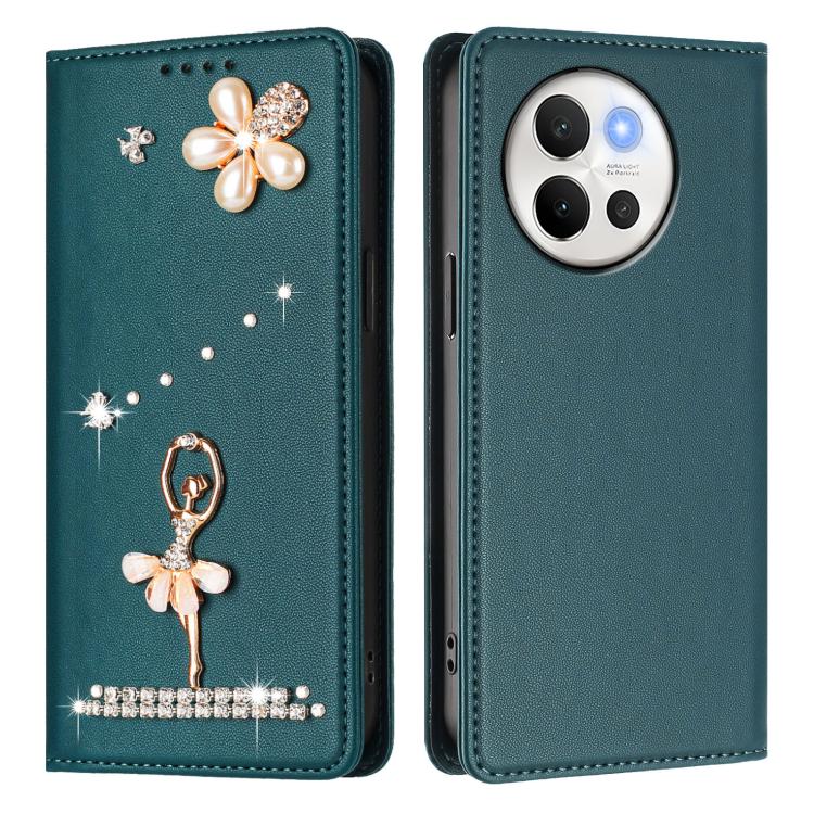 For vivo V40 Lite 5G / V30E 5G Global Ballet Girl Diamond Studded RFID Vegan Leather Phone Case