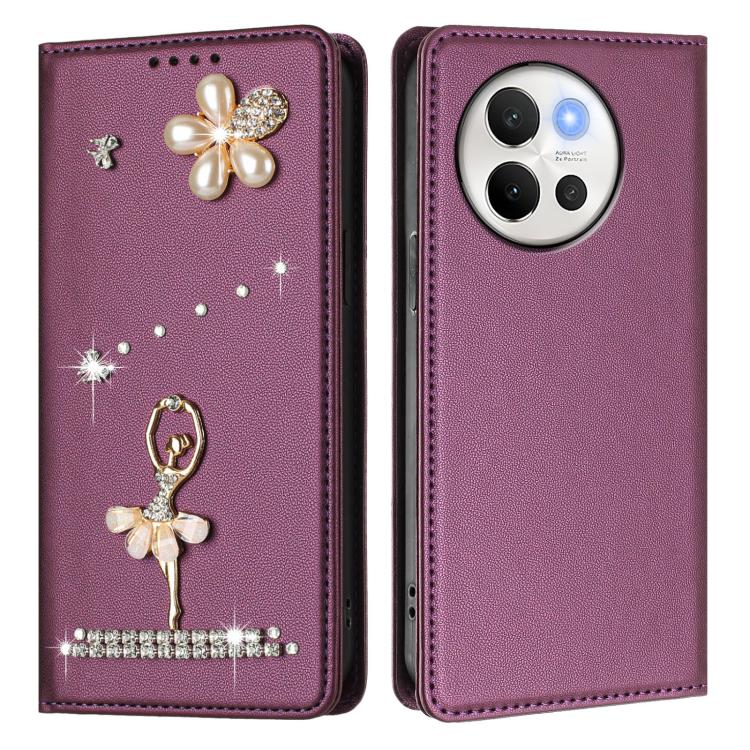 For vivo V40 Lite 5G / V30E 5G Global Ballet Girl Diamond Studded RFID Vegan Leather Phone Case