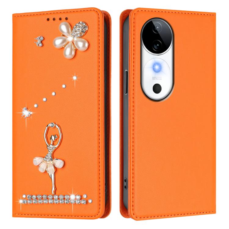 For vivo S19 Ballet Girl Diamond Studded RFID Vegan Leather Phone Case