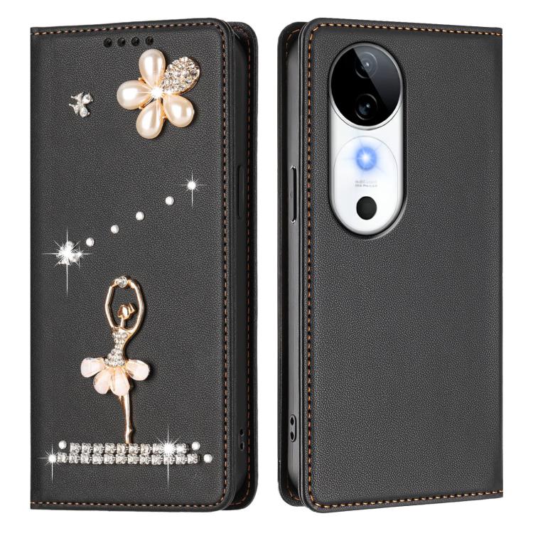 For vivo S19 Ballet Girl Diamond Studded RFID Vegan Leather Phone Case