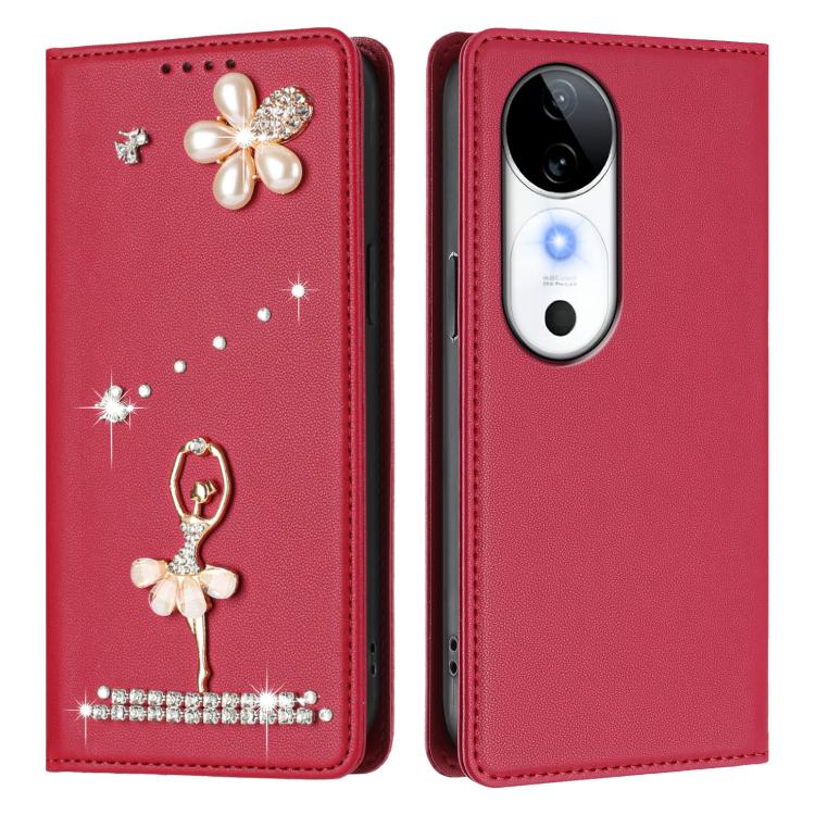 For vivo S19 Ballet Girl Diamond Studded RFID Vegan Leather Phone Case