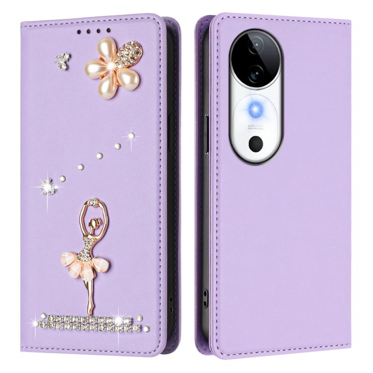For vivo S19 Ballet Girl Diamond Studded RFID Vegan Leather Phone Case