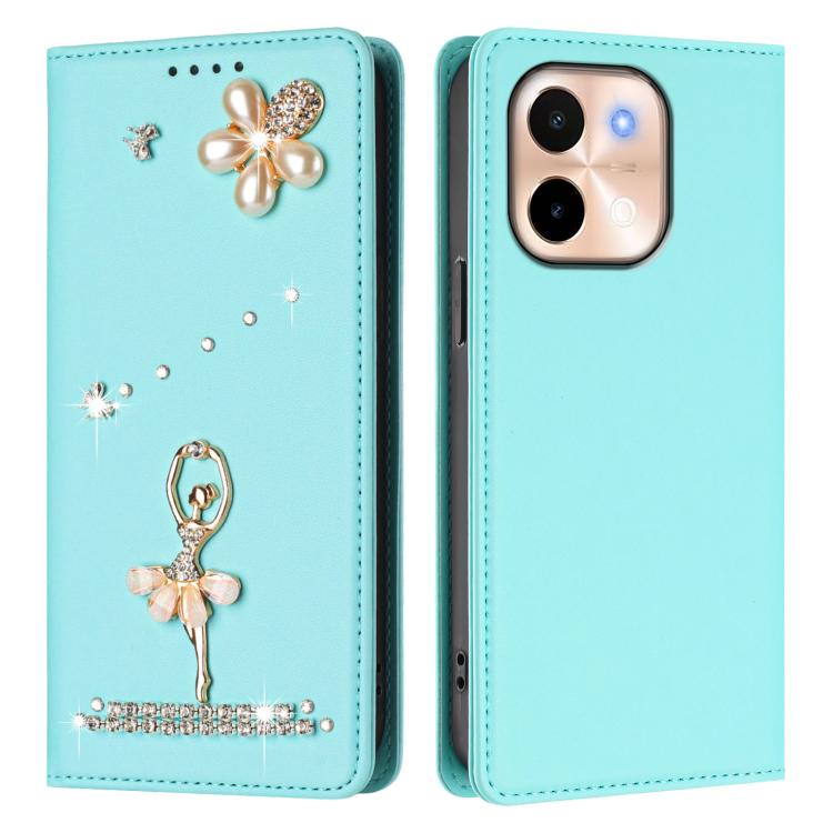 For vivo Y28 4G Global Ballet Girl Diamond Studded RFID Vegan Leather Phone Case
