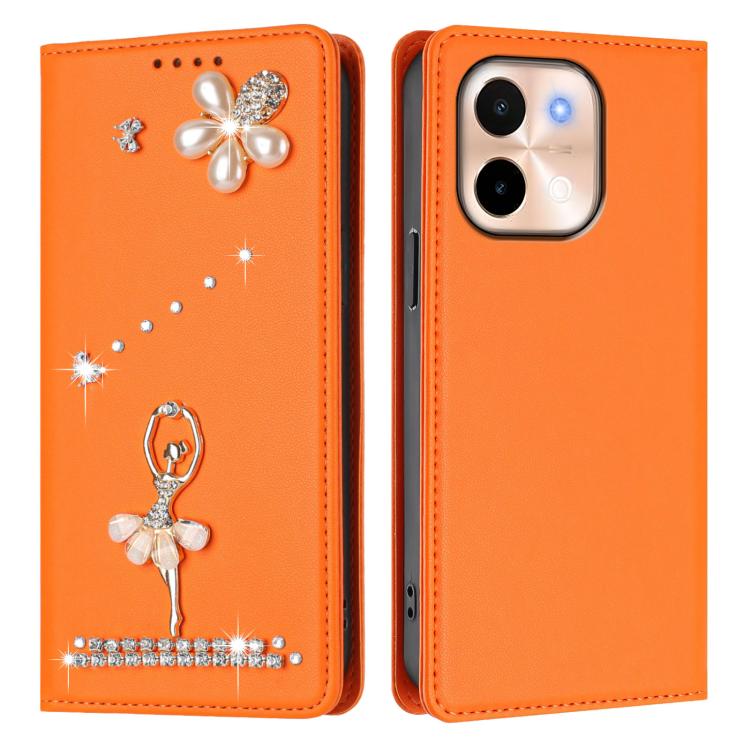 For vivo Y28 4G Global Ballet Girl Diamond Studded RFID Vegan Leather Phone Case