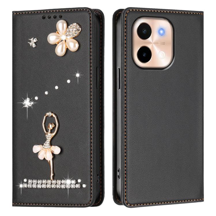 For vivo Y28 4G Global Ballet Girl Diamond Studded RFID Vegan Leather Phone Case
