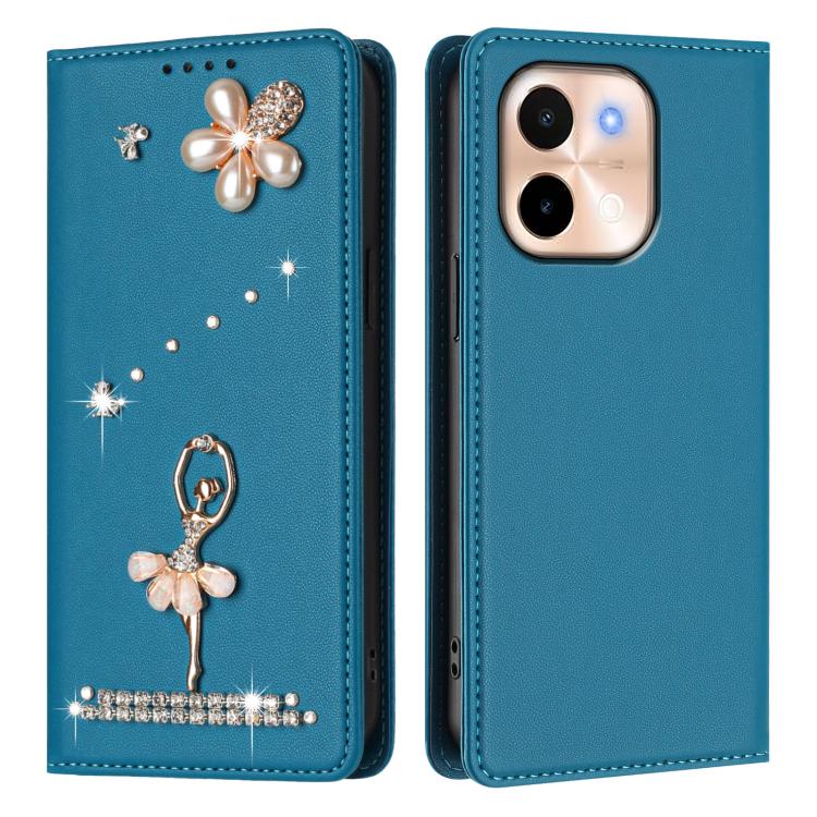 For vivo Y28 4G Global Ballet Girl Diamond Studded RFID Vegan Leather Phone Case