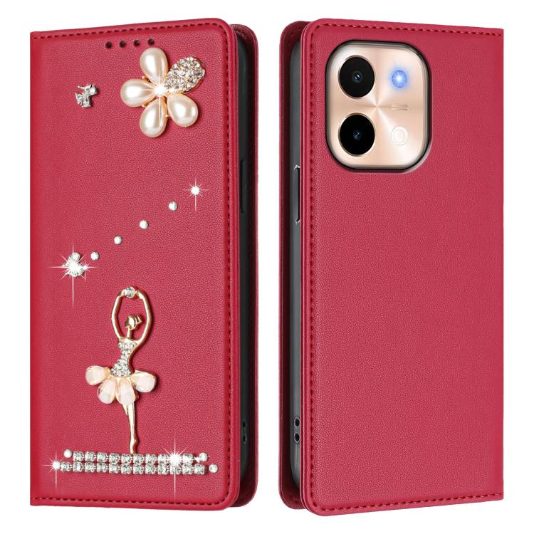 For vivo Y28 4G Global Ballet Girl Diamond Studded RFID Vegan Leather Phone Case