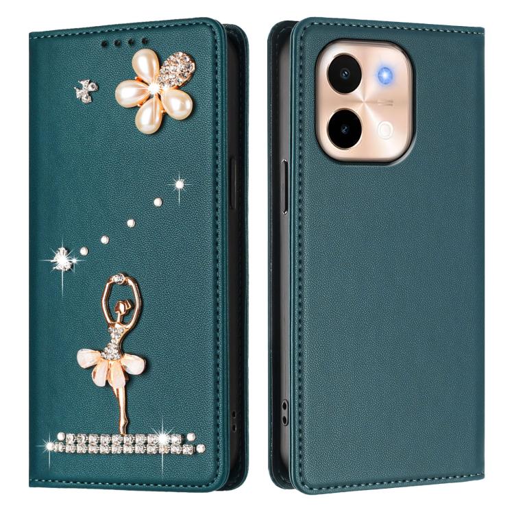 For vivo Y28 4G Global Ballet Girl Diamond Studded RFID Vegan Leather Phone Case
