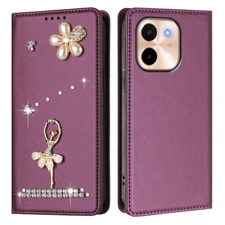 For vivo Y28 4G Global Ballet Girl Diamond Studded RFID Vegan Leather Phone Case