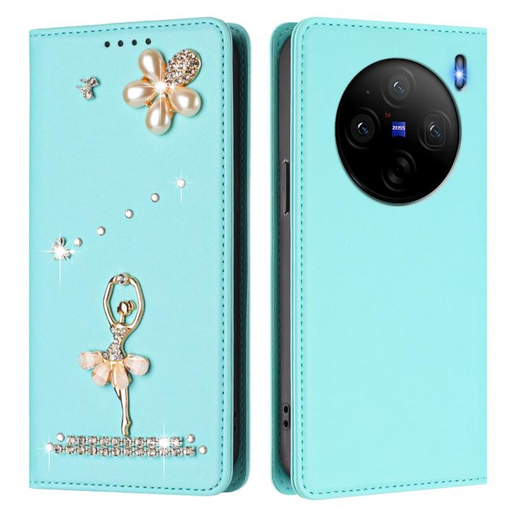 For vivo X100S Ballet Girl Diamond Studded RFID Vegan Leather Phone Case