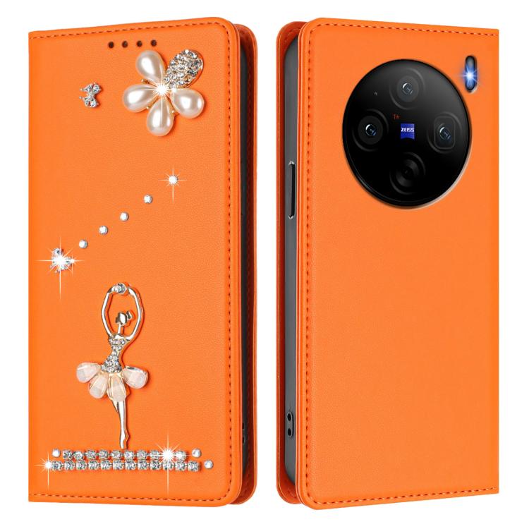For vivo X100S Ballet Girl Diamond Studded RFID Vegan Leather Phone Case