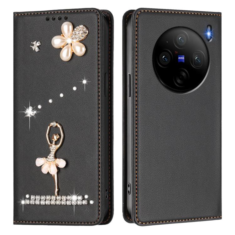 For vivo X100S Ballet Girl Diamond Studded RFID Vegan Leather Phone Case
