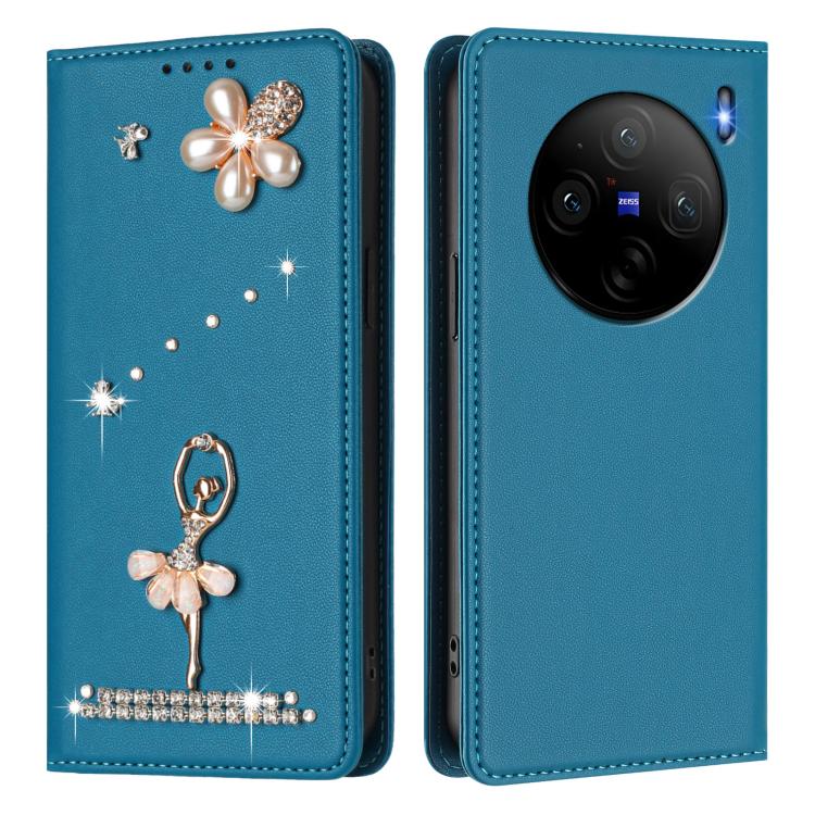 For vivo X100S Ballet Girl Diamond Studded RFID Vegan Leather Phone Case