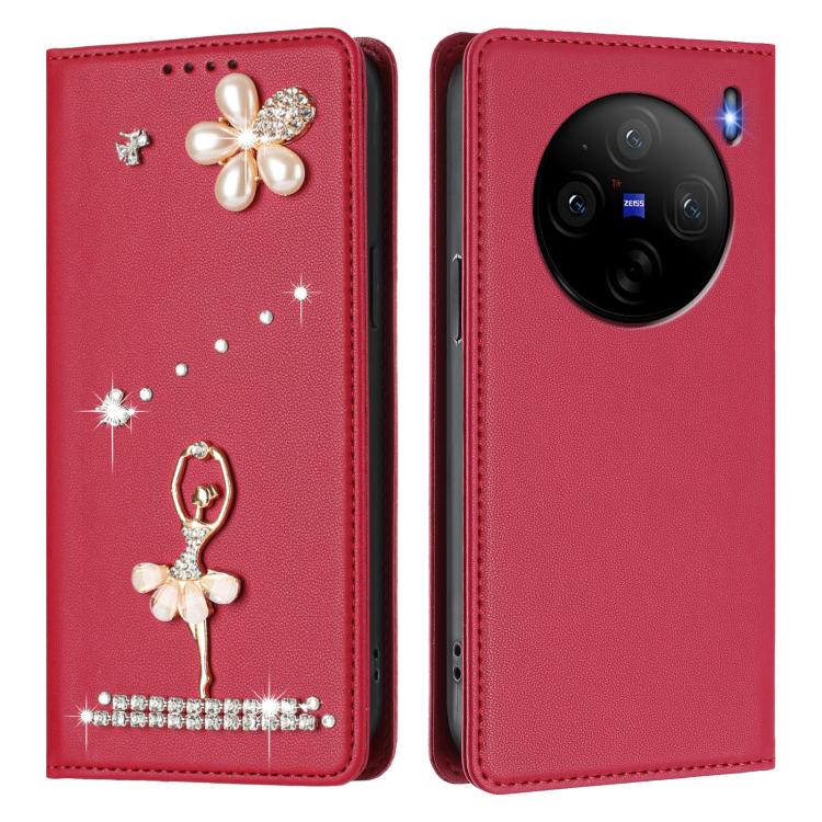 For vivo X100S Ballet Girl Diamond Studded RFID Vegan Leather Phone Case
