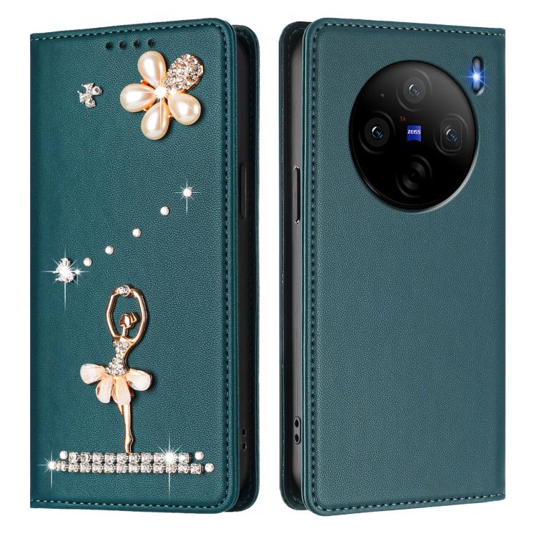 For vivo X100S Ballet Girl Diamond Studded RFID Vegan Leather Phone Case