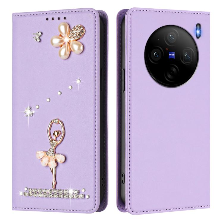 For vivo X100S Ballet Girl Diamond Studded RFID Vegan Leather Phone Case