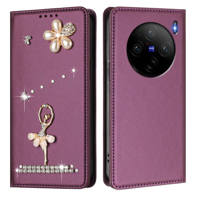 For vivo X100S Ballet Girl Diamond Studded RFID Vegan Leather Phone Case