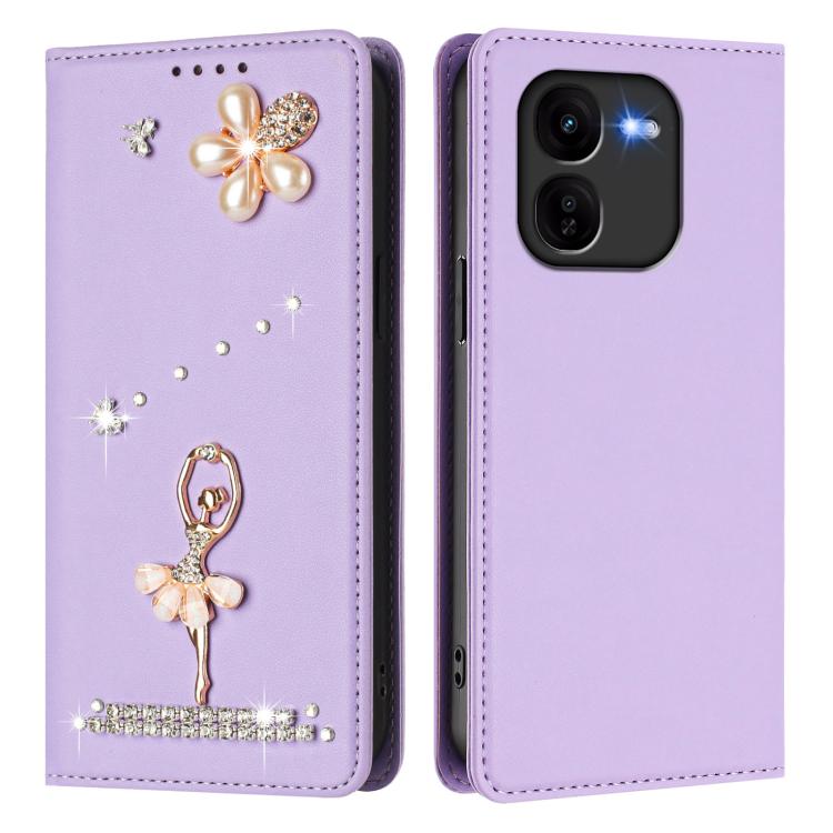 For vivo iQOO Z9X Ballet Girl Diamond Studded RFID Vegan Leather Phone Case