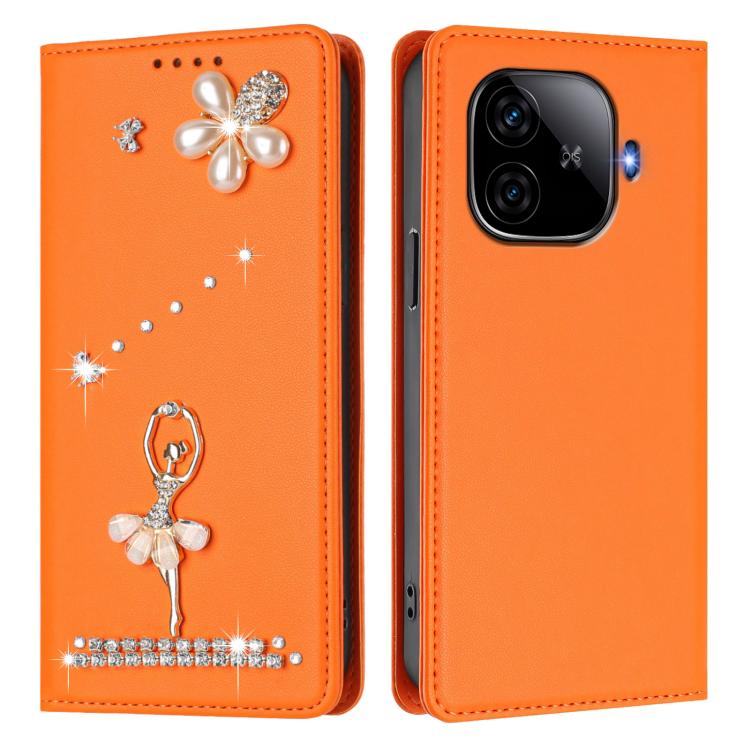 For vivo iQOO Z9 / Z9 Turbo Ballet Girl Diamond Studded RFID Vegan Leather Phone Case