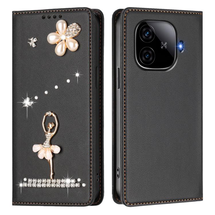 For vivo iQOO Z9 / Z9 Turbo Ballet Girl Diamond Studded RFID Vegan Leather Phone Case