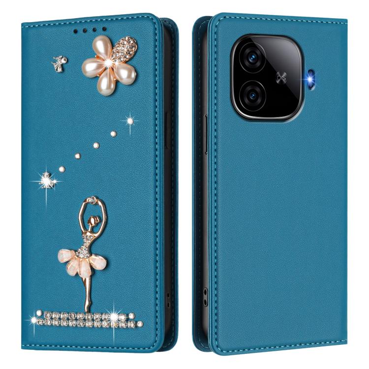 For vivo iQOO Z9 / Z9 Turbo Ballet Girl Diamond Studded RFID Vegan Leather Phone Case