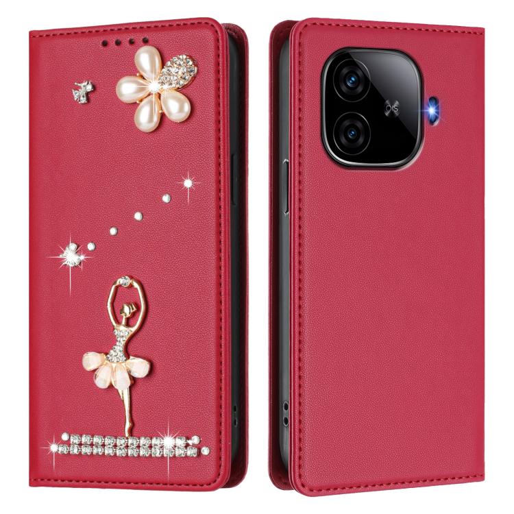 For vivo iQOO Z9 / Z9 Turbo Ballet Girl Diamond Studded RFID Vegan Leather Phone Case