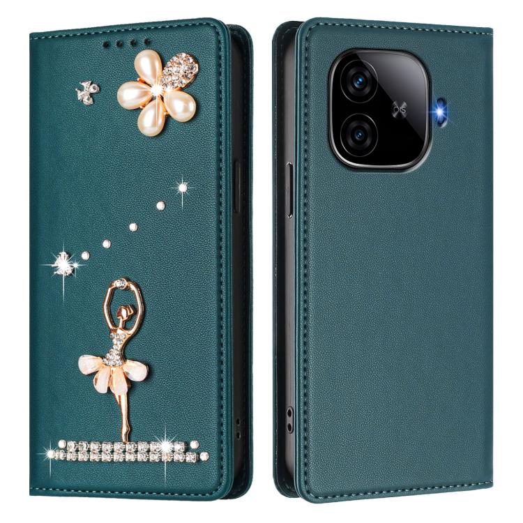 For vivo iQOO Z9 / Z9 Turbo Ballet Girl Diamond Studded RFID Vegan Leather Phone Case