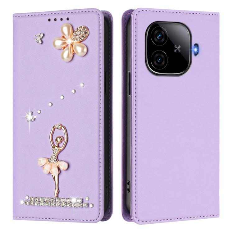 For vivo iQOO Z9 / Z9 Turbo Ballet Girl Diamond Studded RFID Vegan Leather Phone Case
