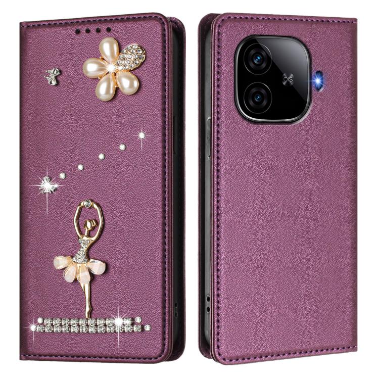 For vivo iQOO Z9 / Z9 Turbo Ballet Girl Diamond Studded RFID Vegan Leather Phone Case