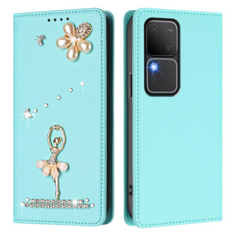 For vivo V30 Pro 5G Global Ballet Girl Diamond Studded RFID Vegan Leather Phone Case